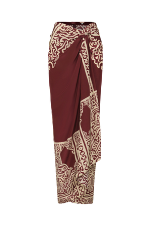 A wine and cream patterned wrap ankle skirt