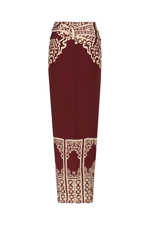 A wine and cream patterned wrap ankle skirt