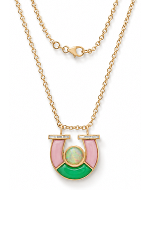 Jumbo Opal, Pink Opal, And Chrysoprase Horseshoe Necklace