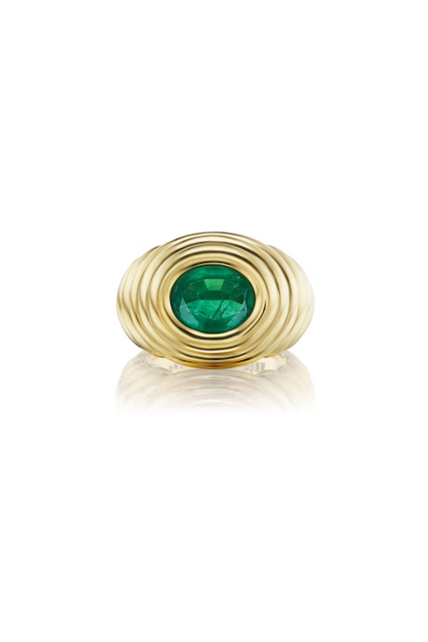 OOAK Ripple Ring with Oval Emerald