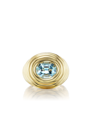 Ripple Pinky Ring With Oval Aquamarine