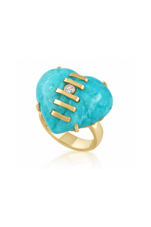 Carved Turquoise Stitched Heart Ring