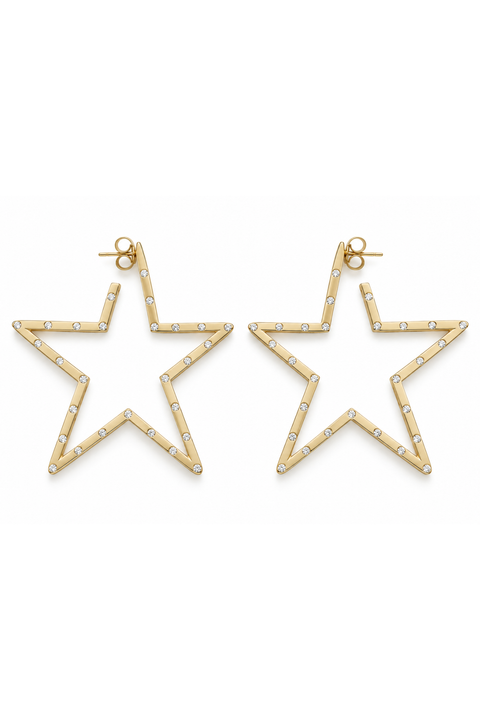 Star Shape Diamond Hoops