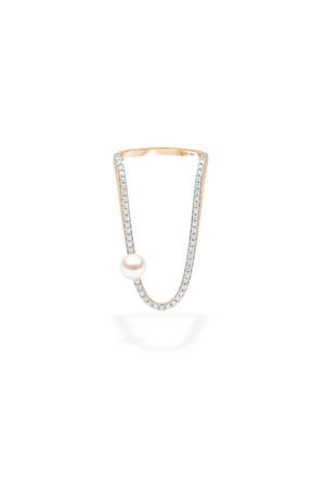 Aurora Ring Half Pavé with Akoya Pearl