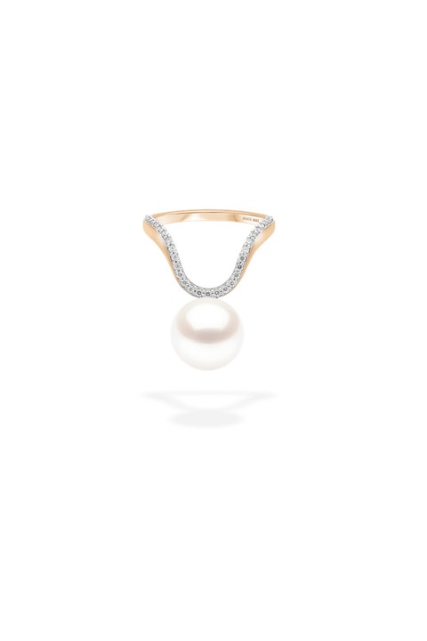Half Pavé & Freshwater Pearl Aura Ring