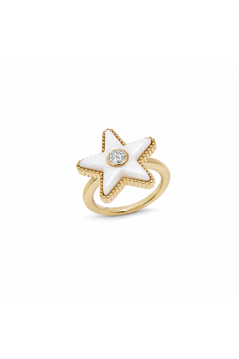 White Mother Of Pearl And Diamond Star Ring