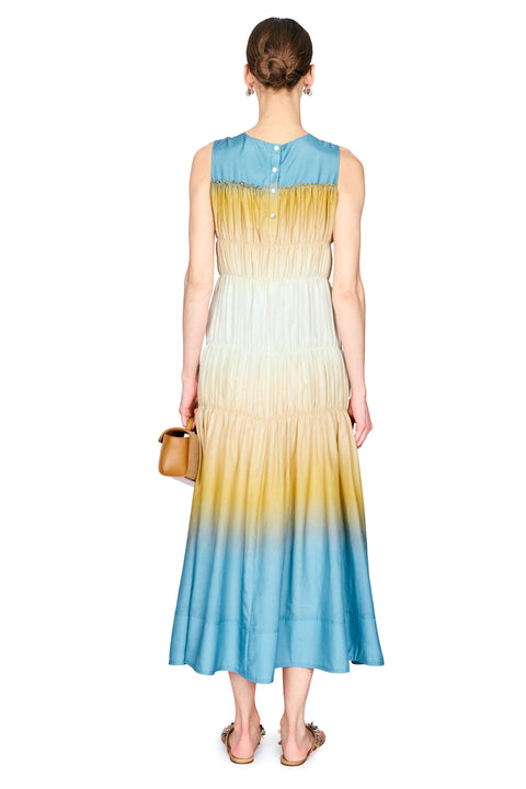 Ombre Voile Gathered Maxi Dress