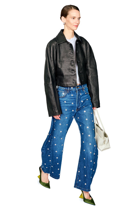 Rounded Grain Leather Cropped Jacket