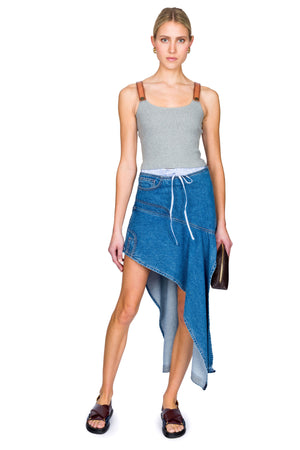 Deconstructed Washed Denim Skirt