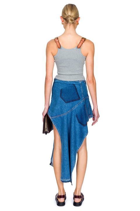 Deconstructed Washed Denim Skirt
