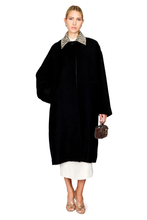 Cheetah Collar Wool Coat