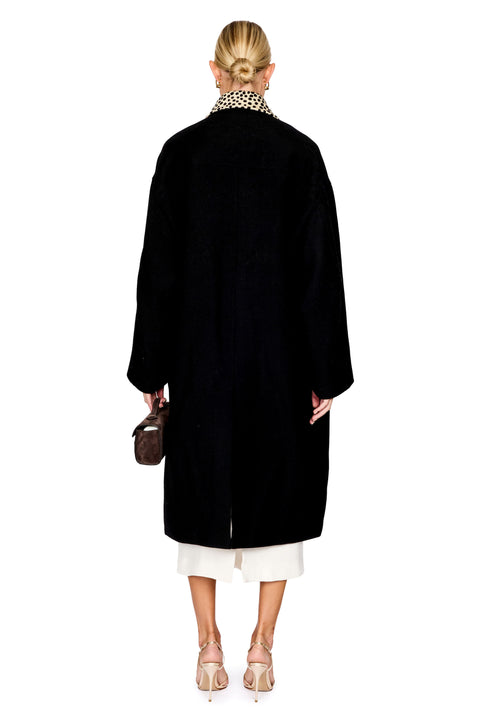 Cheetah Collar Wool Coat