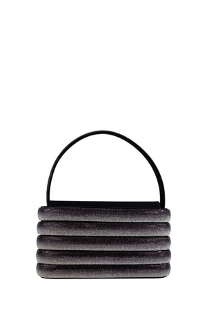 Black top handle bag with silver shimmer