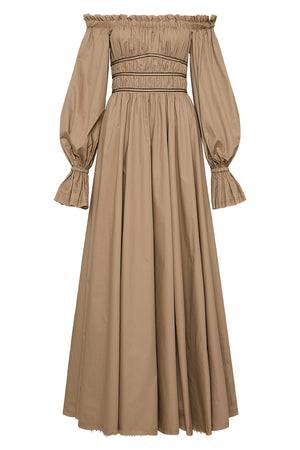 Ghost image of Aje wattle off shoulder midi dress in taupe grey