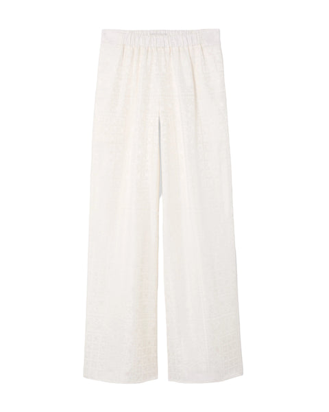 White wide leg pants on a light gray background