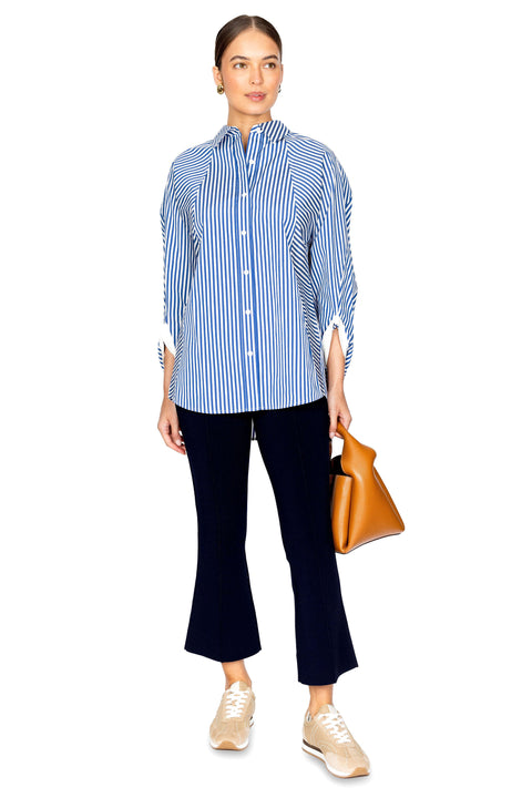 Striped Shirt With Cascade Drape Sleeve