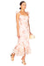 Model walking in the floral printed midi dress