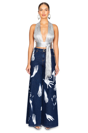 Handprint Wide Leg Jean