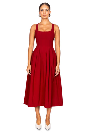 Pleated Crepe Midi Dress