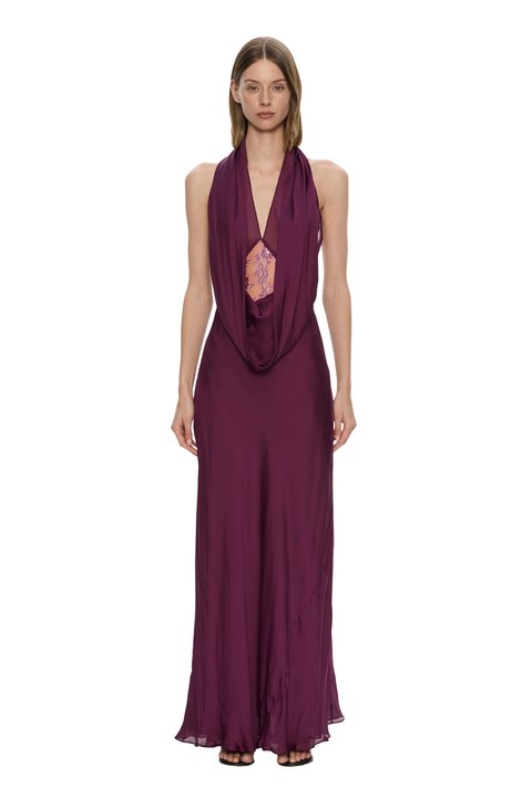 Cesura Cowl Lace Halter Gown