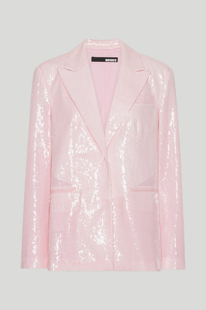 Ghost image of the front of the oxygame pink sequin blazer.