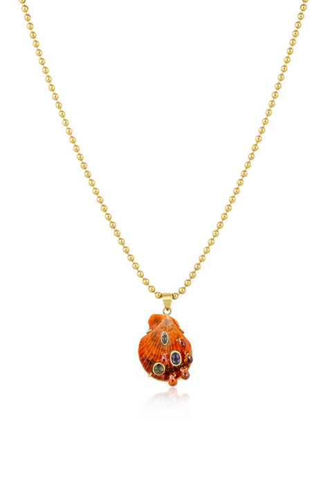 Orange Citrine Shell Pendant with Amethyst, Alexandrite, And Iolite
