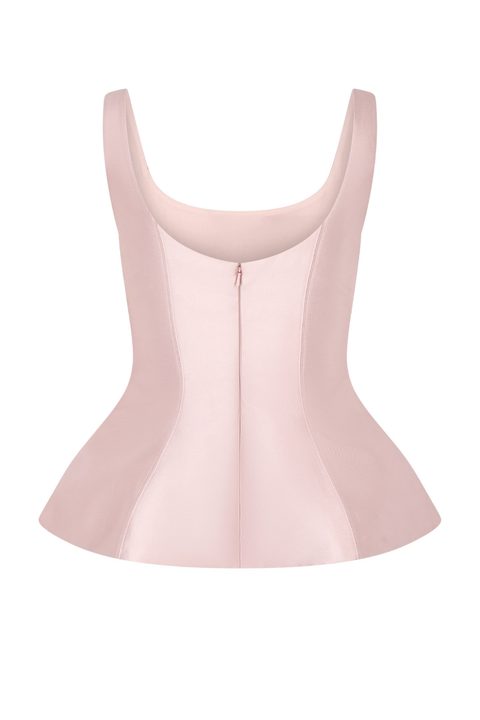 Ghost image of back of light pink satin tank top. 