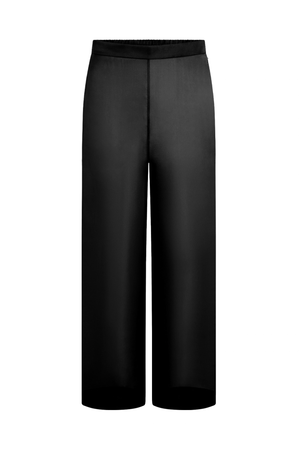 Ghost image of sheer black straight leg pants. 