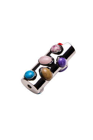 Silver lighter case with multi-colored gemstones