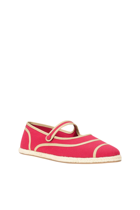 Bright red ballet flat with espadrille detailing