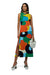 Full body shot of model wearing the multi colored puzzle dress.