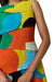 Up close shot of model's torso in the multi-colored puzzle dress.