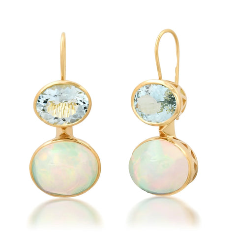 Aquamarine And Opal Duo Earrings