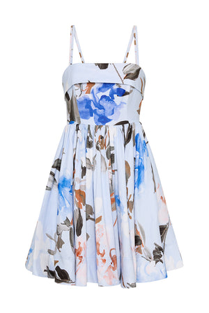 Ghost image of the untamed mini dress in blue floral print.