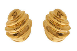 Gold stud earrings.