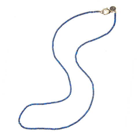 Double Wrap Diamond Cut Beaded Necklace in Lapis