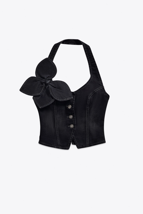 Denim Bow Halter Top