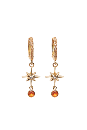 Diamond Lucky Star Hoop Earrings Orange Sapphire