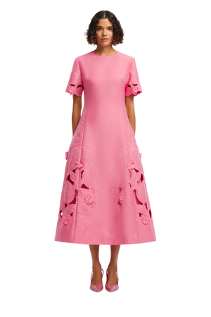 Caroline Applique Short Sleeve Midi Dress
