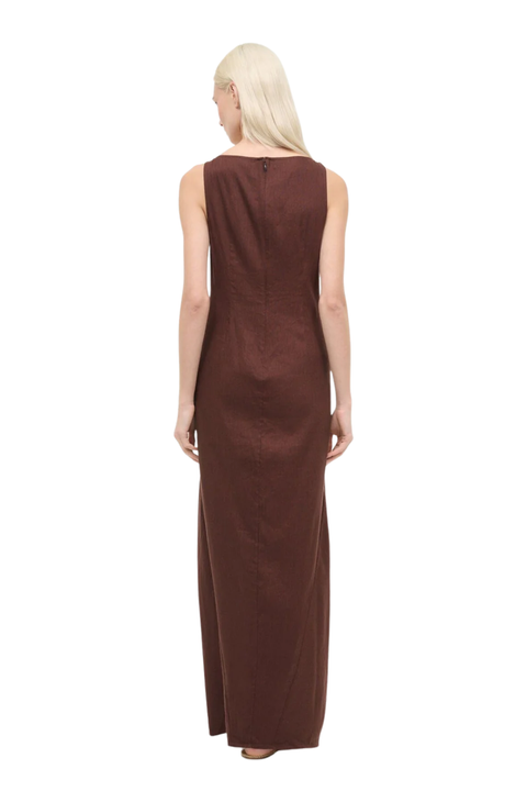 Costa Linen Dress Dark Oak