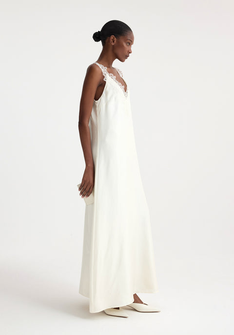 V-Neck Silk Lace Dress