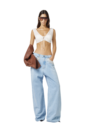 Denim Trousers With Pearl Pockets