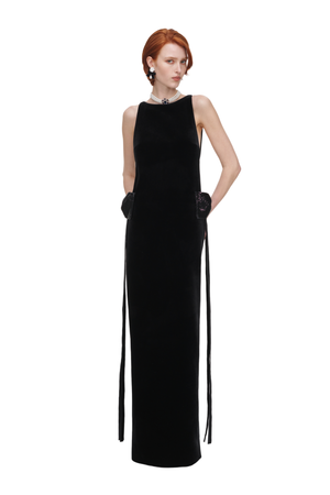 Velvet Bow Sides Maxi Dress