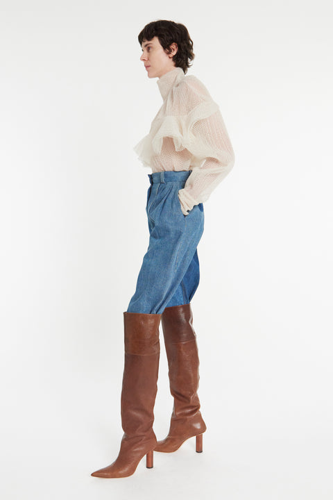 Double Layered Tulle Top with Chest Frill Detail
