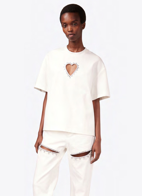 Crystal Heart Cutout Relaxed T-Shirt