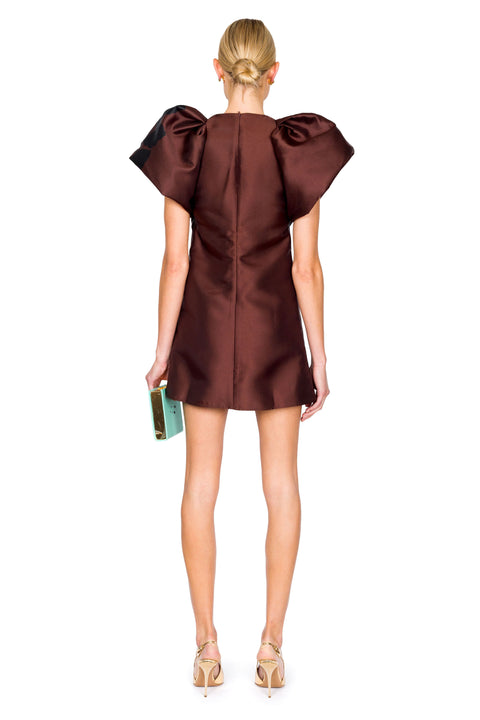 Printed Heavy Satin Balloon Sleeve Dress