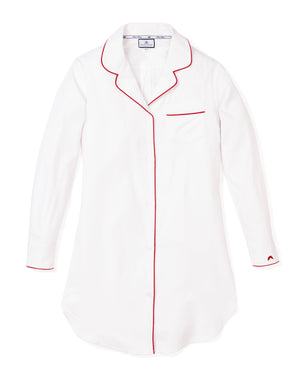 Women's White Nightshirt With Red Piping