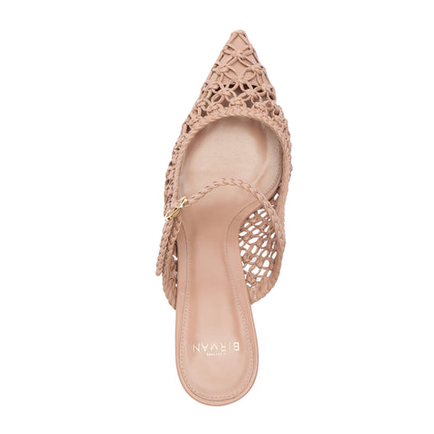 Top bird's eye view of pointed to leather heel.