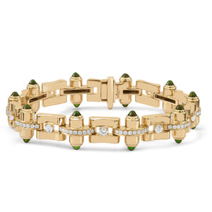 14k yellow gold, diamond and tsavorite bangle bracelet.