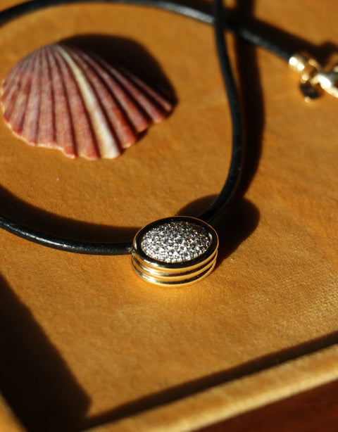 Scuba Black Leather Choker With Diamond Pave